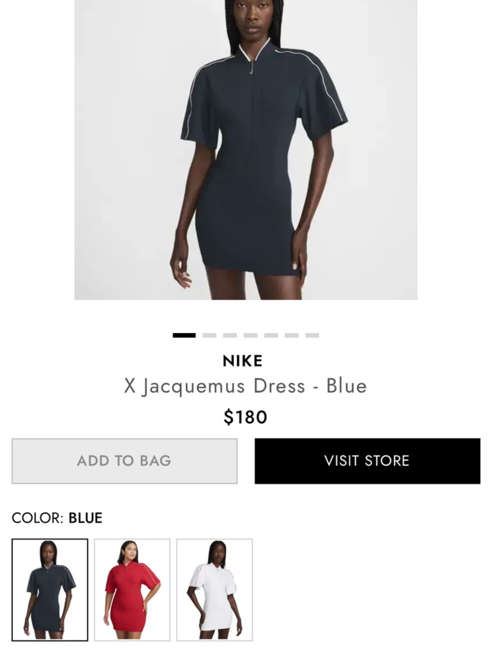 JACQUEMUS Nike Blue Short Sleeve Zip-Front Mini Dress